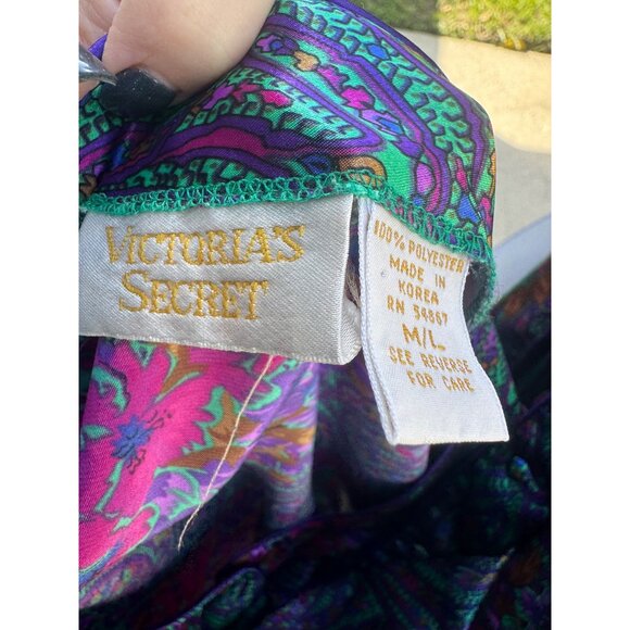 Victorias Secret Multicolor Floral Paisley Button-Up Gown M/L Gold Label - Picture 6 of 6